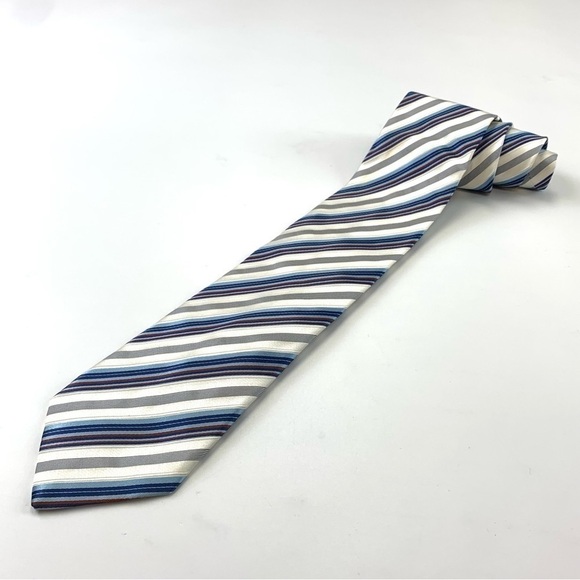BRIONI blue white red diagonal stripe silk necktie - Picture 3 of 5